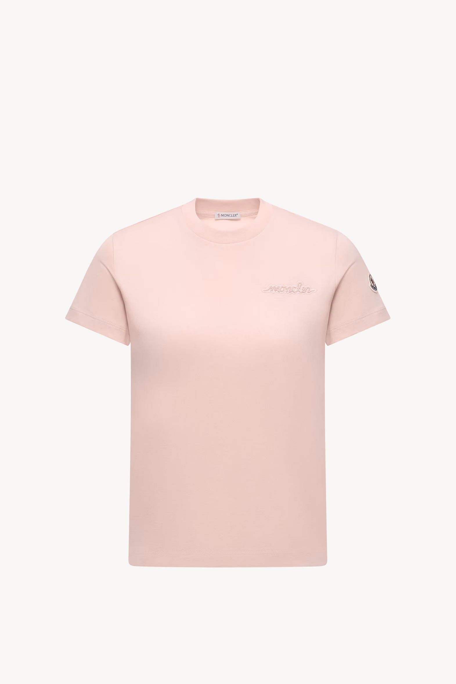 Beaded Logo Cotton T-Shirt Women Light Pink Moncler 2
